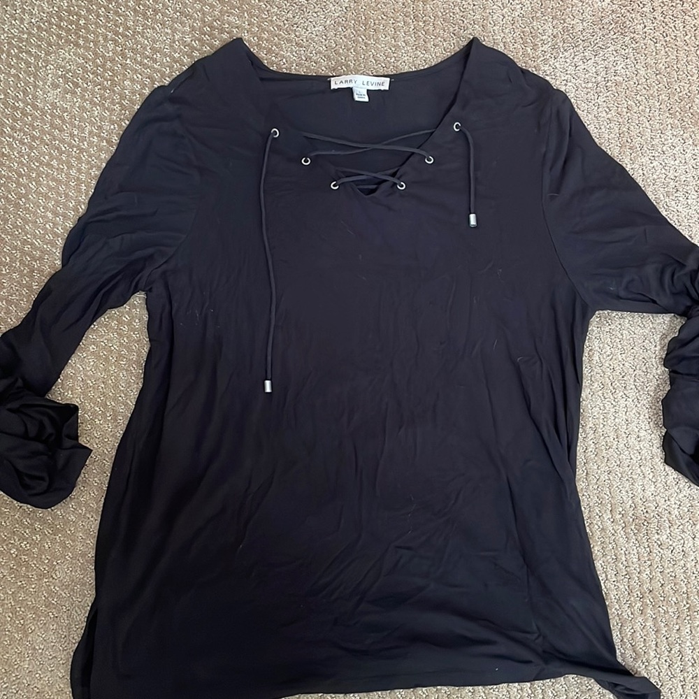 Black Lace Up Long Sleeve Top